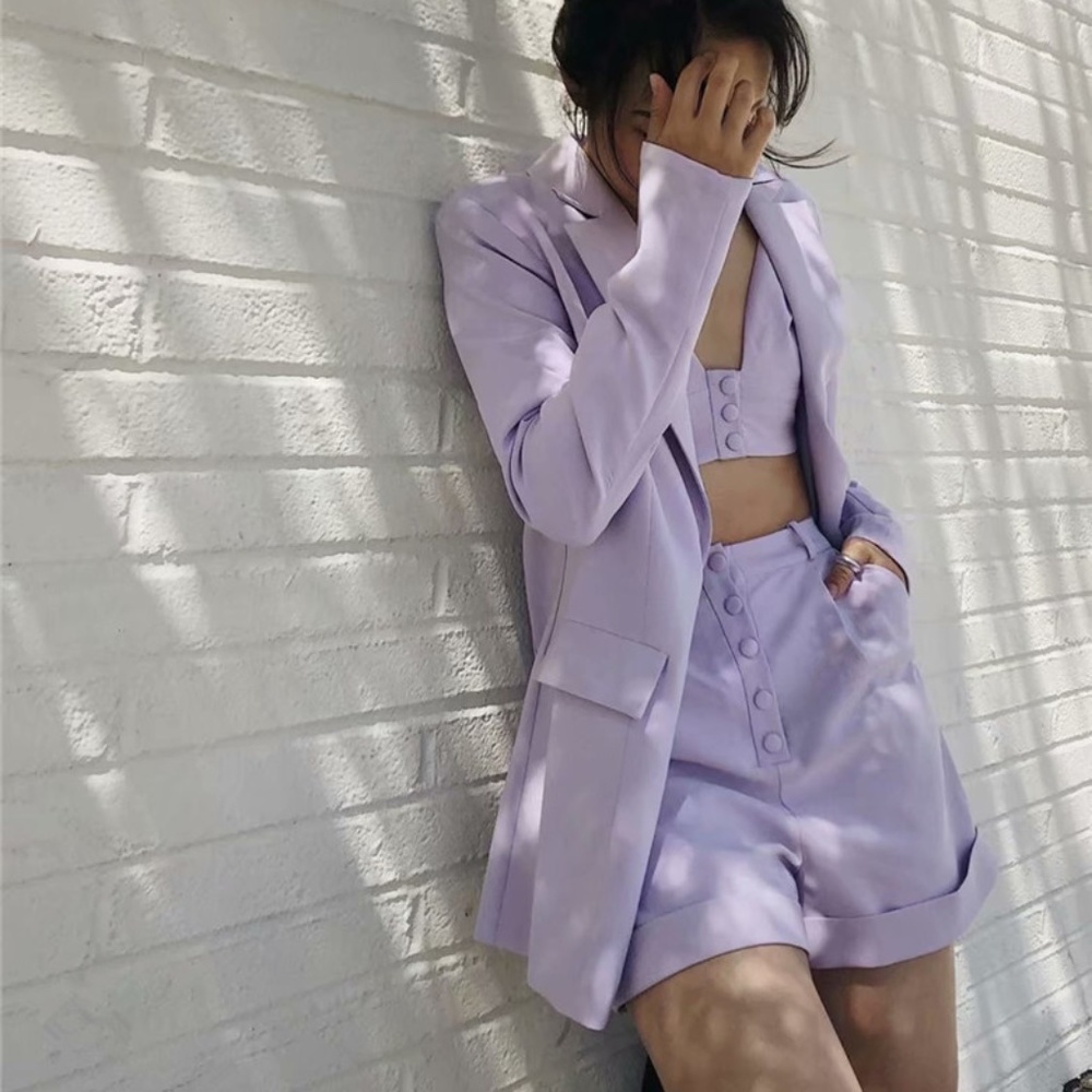 2 piece set purple lavender suit: blazer and shorts